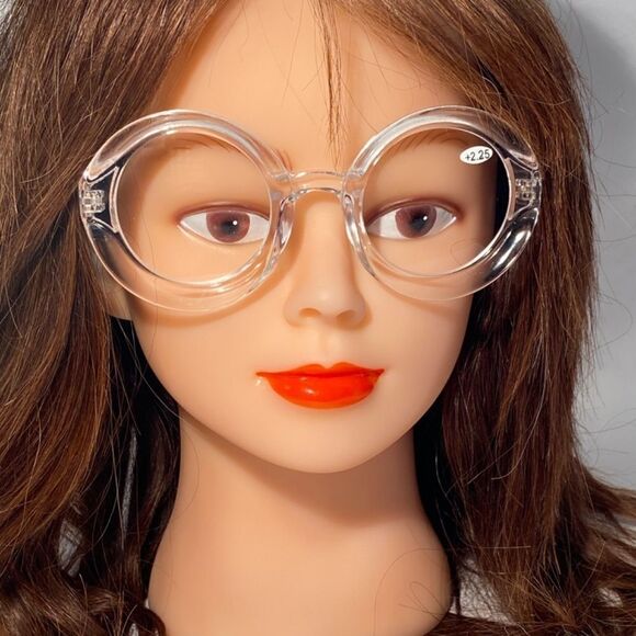 1061 Fern Oversized 2.25 Reading Glasses Readers Round Clear Frames NWT - Picture 1 of 9